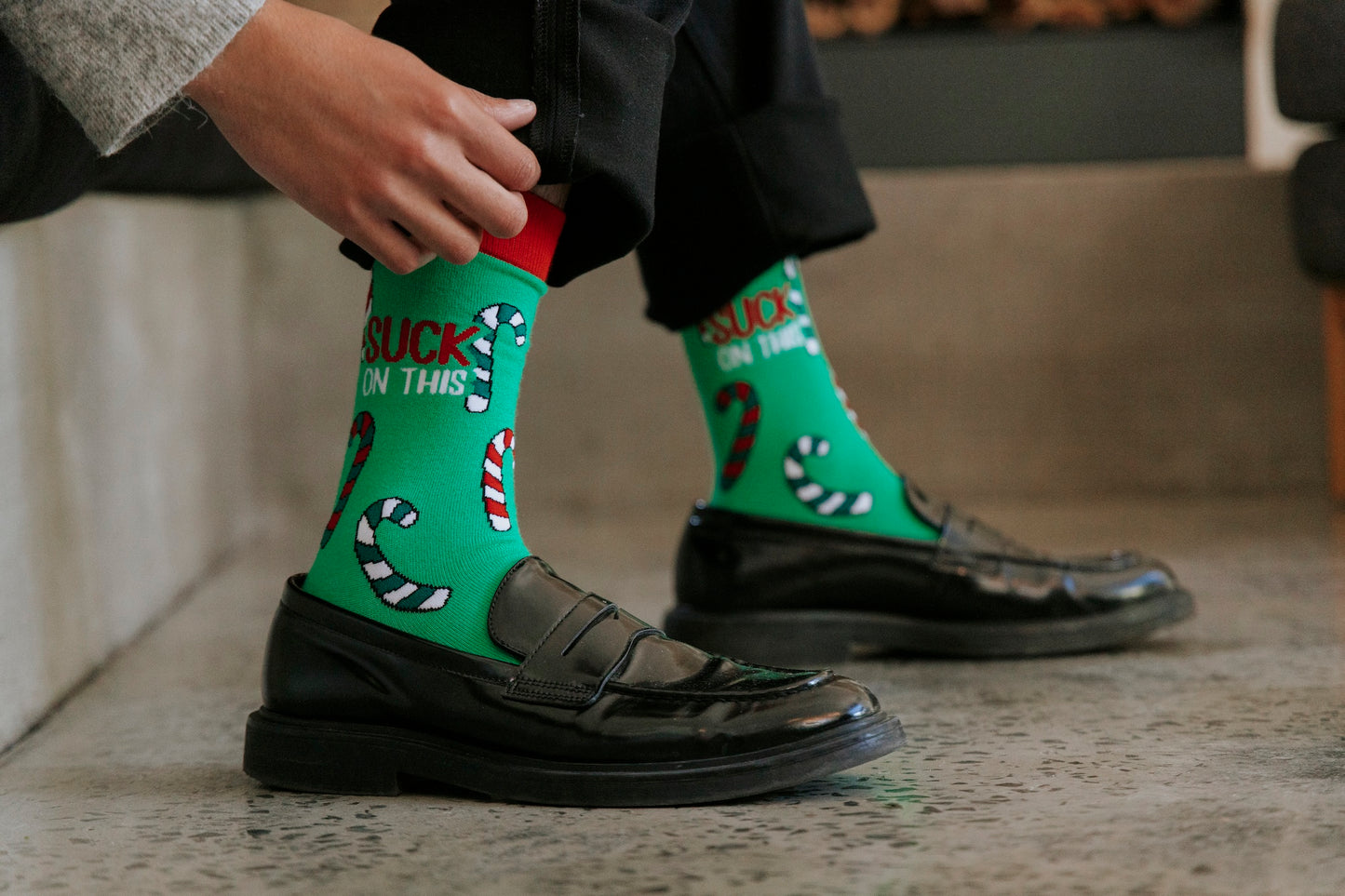 Candy Cane Natural Bamboo Knit Socks