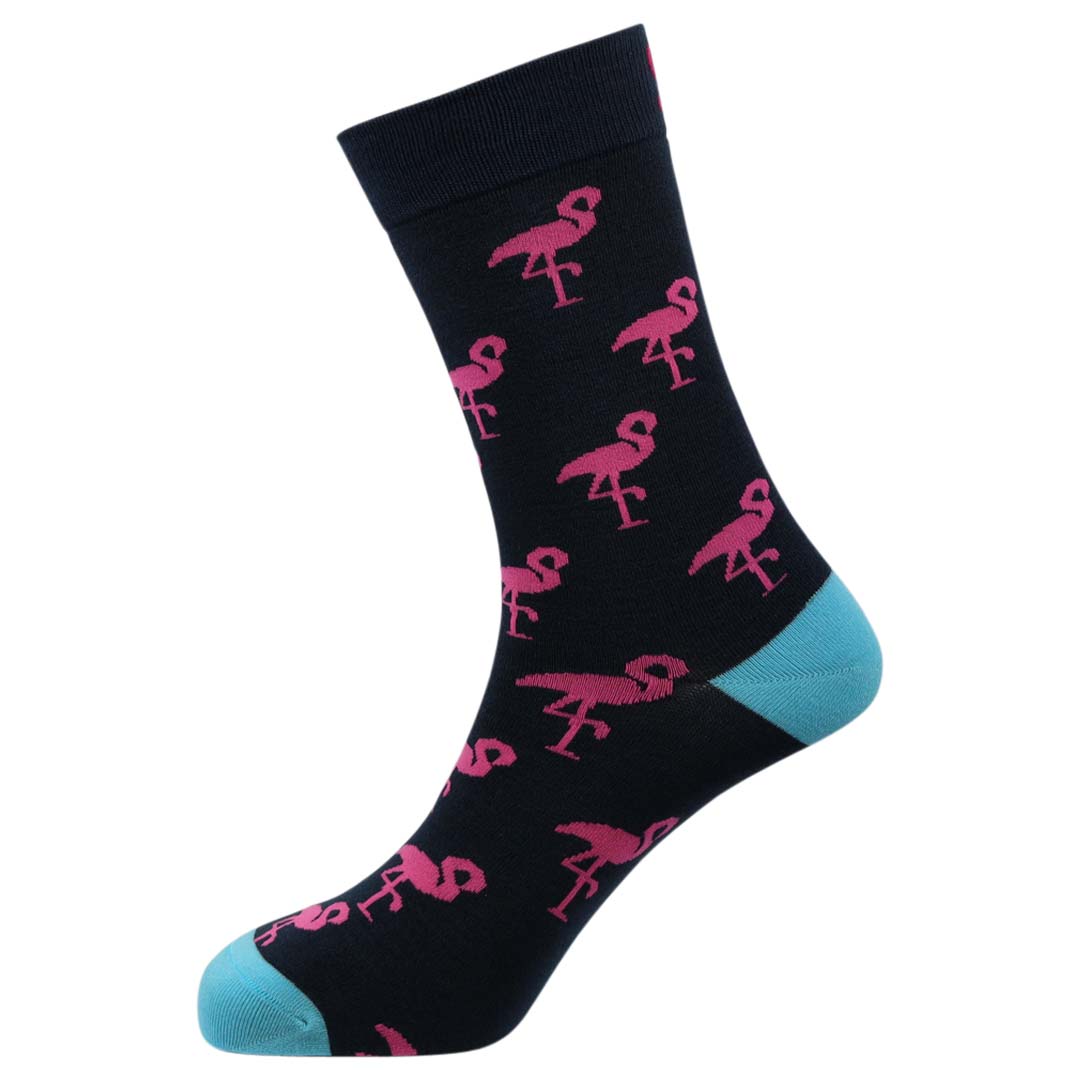 Flamingo Navy Natural Bamboo Knit Socks