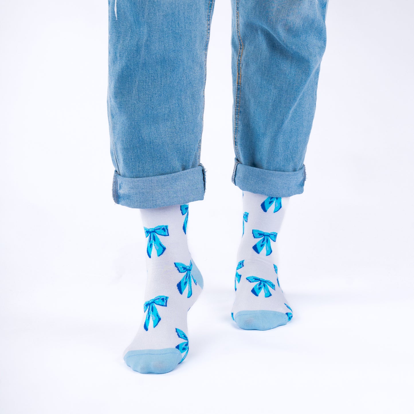 Blue Bows Cute Bamboo Knit Socks for Women