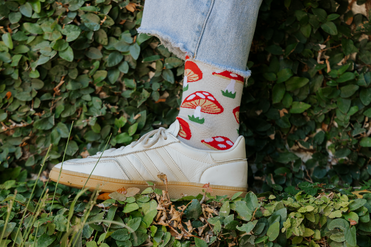 Mushrooms Natural Bamboo Knit Socks