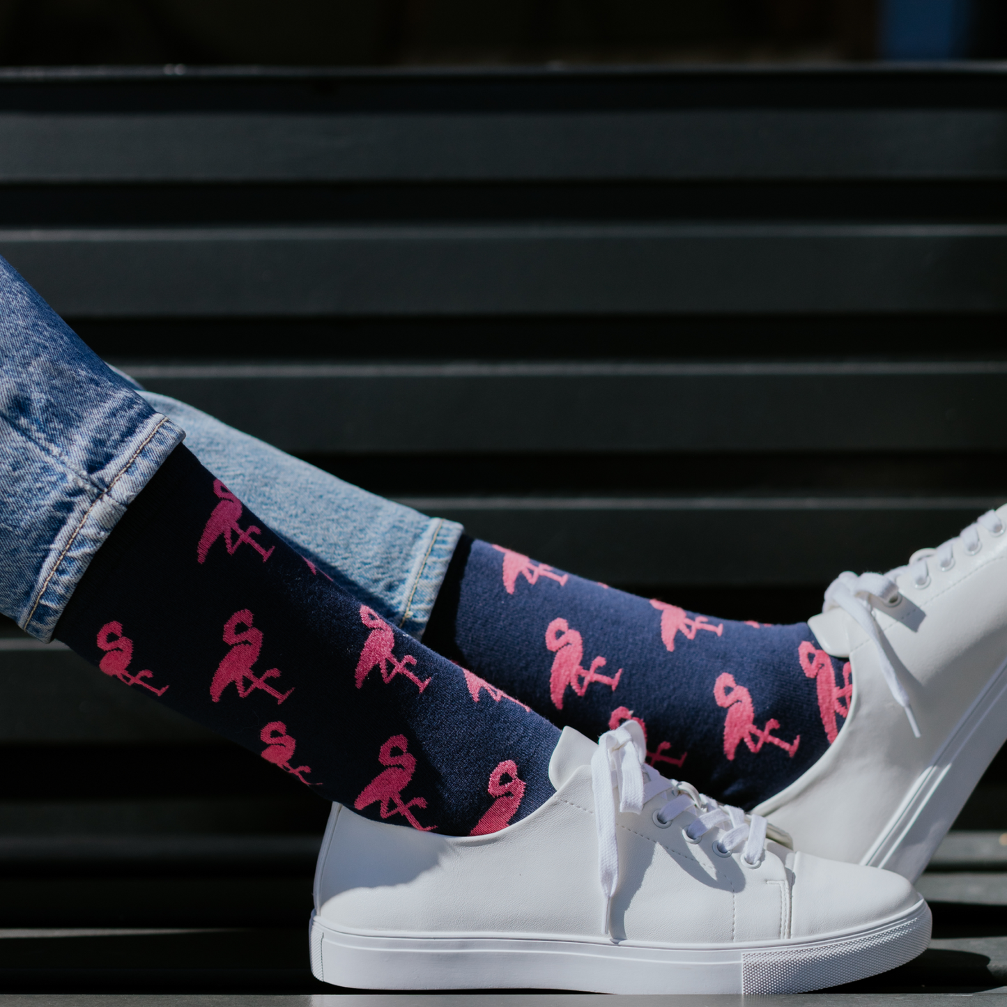 Flamingo Navy Natural Bamboo Knit Socks