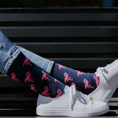 Flamingo Navy Natural Bamboo Knit Socks