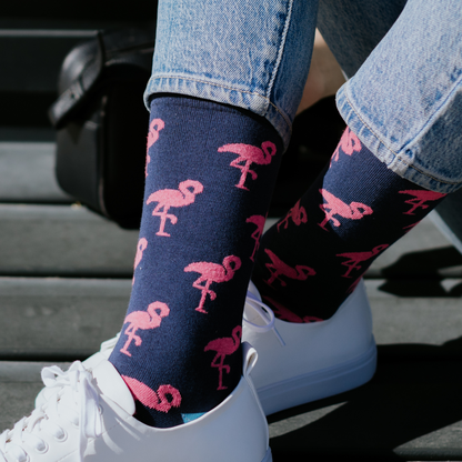 Flamingo Navy Natural Bamboo Knit Socks