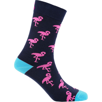 Flamingo Navy Fashion Bamboo Knit Socks