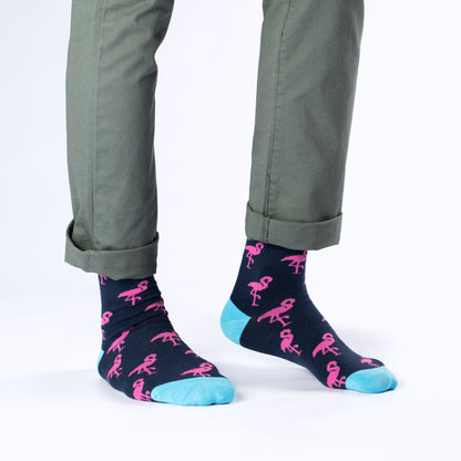 Flamingo Navy Fashion Bamboo Knit Socks